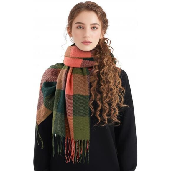 Womens Plaid Scarf Scottish Tartan Long Shawl Wrap Soft Warm Winter Fall Gift - Picture 2 of 8